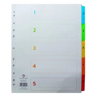 Image of Concord Index 1 5 A4 Extra Wide Multicoloured Mylar Tabs (Pack of 4)+ Finchley Pen Free.