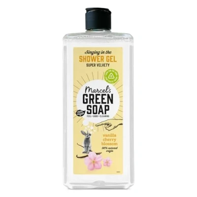 Image of Marcel&#039;s Green Soap Shower gel Vanilla &amp; Cherry Blossom Paraben free Microplastic 100% recycled plastic bottle 99% biodegradable vegan