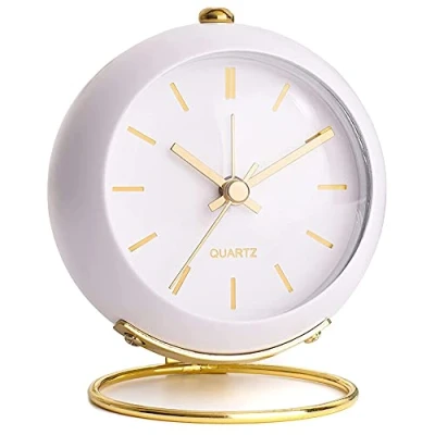 Image of Josenidny Battery Operated Desk Alarm Clocks with Light,Retro Silent Analogue Small Clock,Table Bedside Decor White