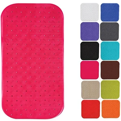 Image of MSV Premium Shower Mat Bath Antibacterial Non Slip with Suction Cups Pink Scented of Roses Approx. 36 x 76 cm Washable at 60 C