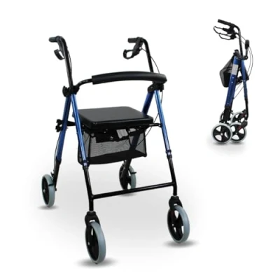 Image of Mobiclinic, Hércules, Rollator Walker for Elderly, 4 Wheeled with Brakes, Walking Aid, Frame Handicapped, Underseat Bag, Ergonomic Brakes and Padded Back, Modern Design