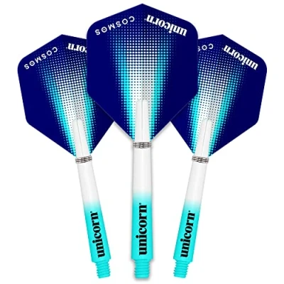 Image of Unicorn Dart Shafts &amp; Flights Set Gripper 3 Cosmos Comet UltraFly Combo Durable Polycarbonate Pale Blue White Medium 44.2mm Stems