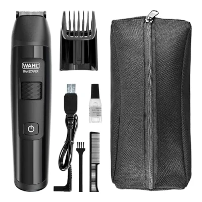 Image of Wahl Manscaper Lithium Groin and Body Trimmer, Fully Waterproof Wet/Dry Use, Smart Trim Technology LED, Safe Touch Ballpoint Blades, Rechargeable, Black