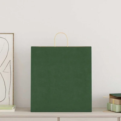 Image of vidaXL Paper Bags 250 pcs with Handles Green 45x17x48 cm