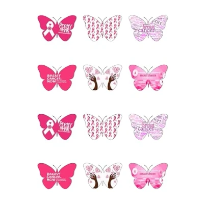 Image of 12 Breast Cancer Awareness Charity Butterflies Edible Wafer paper Cake Toppers Decorations