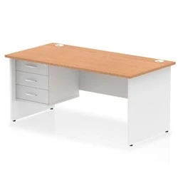 Image of Impulse 1600x800 Desk Oak/White Panel End Leg 1x3 Drawer Fixed Ped