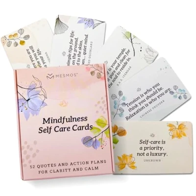 Image of MESMOS 52 Mindfulness Cards with Action Plans. Relaxation Stress Relief Gifts for Women, Positive Affirmation Cards, Anxiety Items, Meditation Self Care Kit, Relaxing Spiritual Women