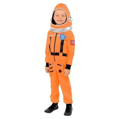 Image of amscan 9908562 Kids Orange Spacesuit Astronaut World Book Day Fancy Dress Costume Age: 8 10 Yrs