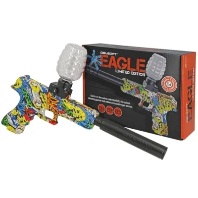 Image of Gelsoft Gel Blaster Toy Soft Water Bullet Pistol, USB Rechargeable, Fully Automatic, High Speed Rappid Fire + 10,000 Ammo, 14+ Years (Yellow Graffiti)