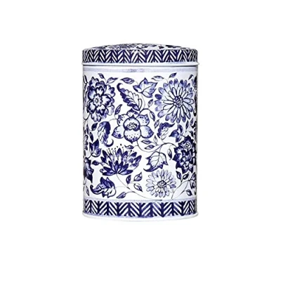 Image of Claire Winteringham Blue &amp; White Tall Oval Tin 115 x 80 64mm