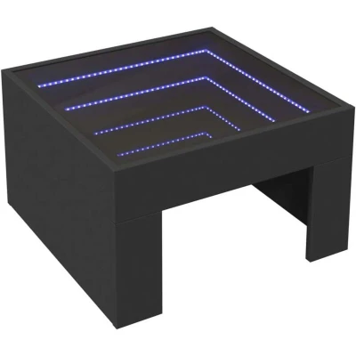 Image of vidaXL Coffee Table Black Infinity LED Hallway/Tea/End Side Table, Engineered Wood &amp; Glass, Customizable RGB Lights, 50x50x30 cm