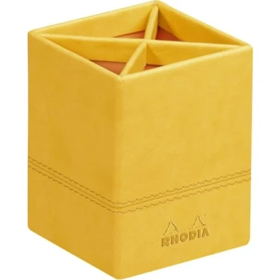 Image of RHODIA 318916C Daffodil Pencil Pot 8x8x11 cm Orange Saddle Stitching Faux Leather Exterior Rhodiarama Home Office Collection Organization &amp; Designer Storage