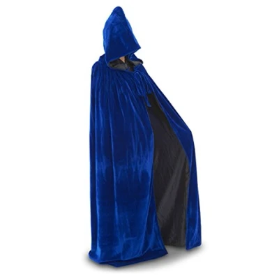 Image of Hooded Velvet Cloak/Cape (Blue Velvet/Black Silk)