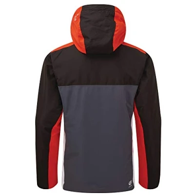 Image of Dare2b Vindicator Waterproof Breathable Taped Seams Underarm Vents Foldaway Hood Jacket Jackets Ebony/Trailblaze, M