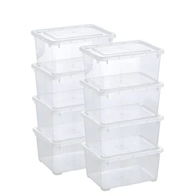 Image of Grizzly 8 x Small Organizing Boxes with Lids 1.7 Litre 7.5x5.7x3.5 inch (19x14.5x9 cm) Stackable Clear Containers Transparent Organiser