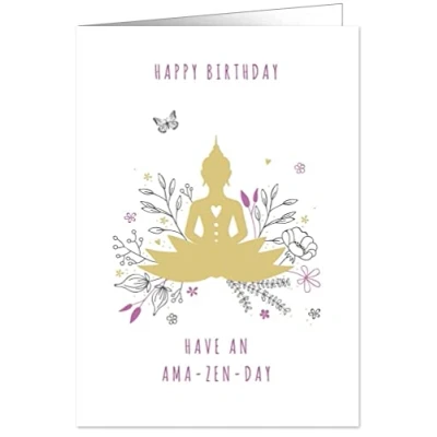 Image of Quire Heart Of Gold Card Happy Birthday Have An Ama Zen Day,Pink/Gold,115x163mm