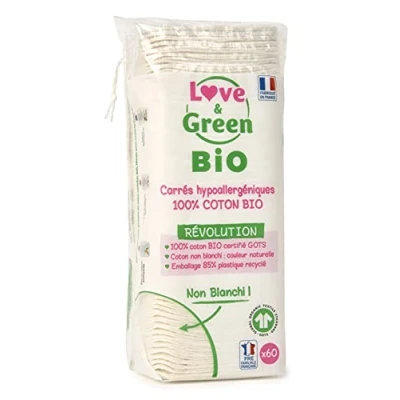 Image of Love &amp; Green Organic Square Cotton Pads 1 pack with 60 units