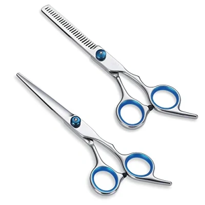 Image of Kyraton Hair Cutting Scissors Shears 2 Pieces, Professional Thinning Teeth Shears, Barber Hairdressing Texturizing Scissors, Premium for Salon and Home.