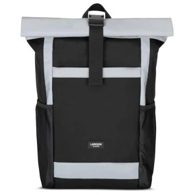 Image of LARKSON Roll Top Backpack Women &amp; Men Black Reflective No 2 Rucksack for University, School, Office College Laptop Bag 16 Inches Water Repellent