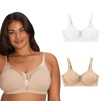 Image of Playtex Women&#039;s 18 Hour Silky Soft Smoothing Wireless, Full Coverage T Shirt Bra, Single Or 2 Pack, Opaque, White/Nude, 40D (Pack of 2)