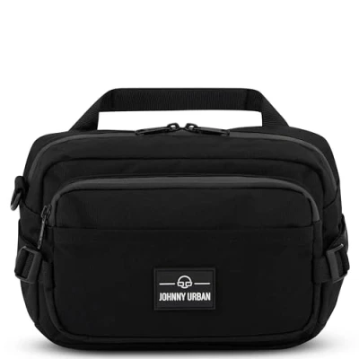 Image of Johnny Urban Bum Bag Black Travis Large Waist for Travel Hiking Outdoor Breathable Airmesh &amp; Adjustable Strap Many Pockets with Zippers Accessory Add On Backpack