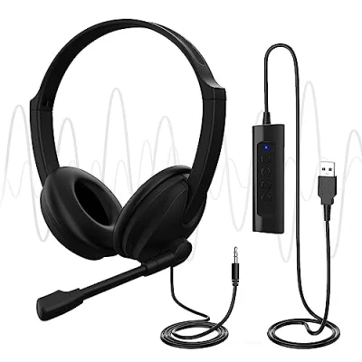 Image of USB Headsets with Microphone, U17D 3m Length Noise Cancelling Headset Stereo Headphone for PC, Laptop USB/3.5mm, Multi Use Earphone Call Center