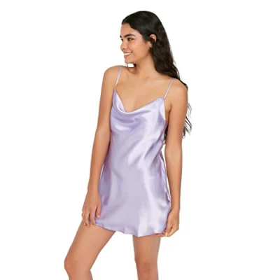 Image of Trendyol Women&#039;s Homewear Midi Basic Fitted Woven Nightgown, Lilac, UK 6