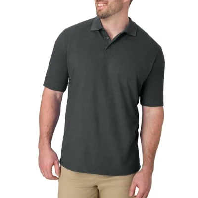 Image of Hanes Men&#039;s Pique Short Sleeve Shirt, Three Button Midweight Polo, Charcoal Heather, 3XL