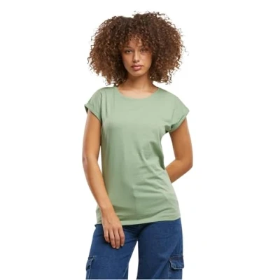 Image of Build Your Brand Women&#039;s Ladies Extended Shoulder Tee T Shirt, Paleleaf, L