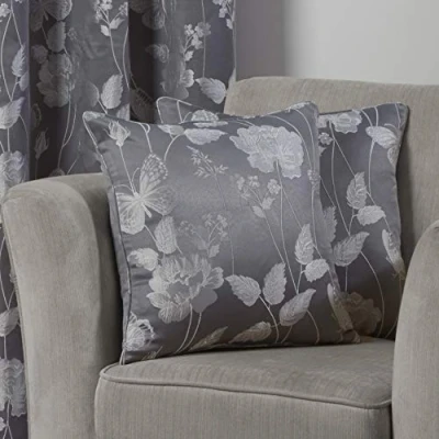 Image of Emma Barclay Butterfly Meadow Jacquard Cushion Cover in Silver 17x17 (43x43cm)