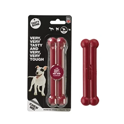 Image of TastyBone Nylon Dog Chew Toy for Small Dogs (Roast Beef &amp; Red Wine) Indestructible Aggressive Chewers, Everlasting Flavour, Strong Healthy Teeth, Made in the UK
