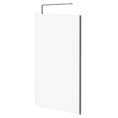 Image of 8mm Clear Glass Gunmetal Grey 1850mm x 1200mm Walk In Shower Screen including Wall Channel and Support Bar Colore