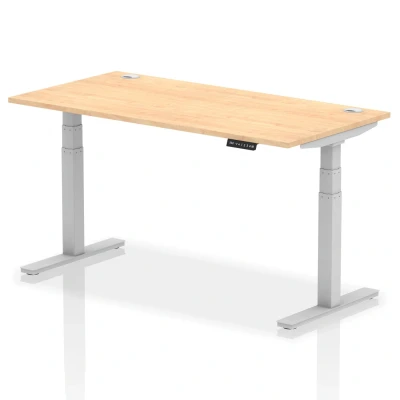 Image of Air 1600x800mm Height Adjustable Desk Maple Top Cable Ports Silver Leg