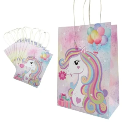 Image of Second Ave 10 Pack of Unicorn Kraft Paper Children&#039;s Kids Birthday Party Gift Goodie Bags for Sweets Candy with Handles