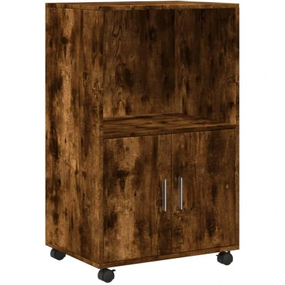 Image of vidaXL Rolling File Storage Cabinet on Wheels Smoked Oak Engineered Wood 55x40x91 cm Office/Living Room/Kitchen/Bedroom