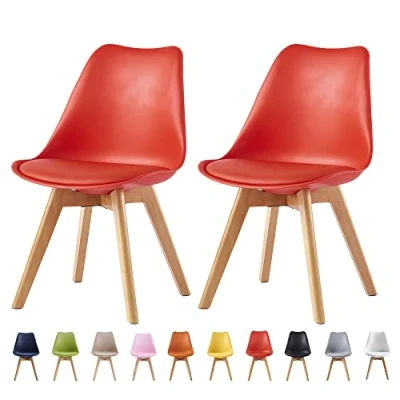 Image of mcc direct Set of 2 Dining Chairs Wooden Legs Soft Cushion Pad Stylish DELUXE Retro Lounge Office EVA (Red)