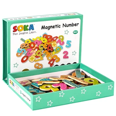 Image of SOKA Magnetic Wooden Numbers (60 pcs) Early Developmental Toy Learning Fridge Magnet Activities ABC Educational Montessori Children Toddler Games for Kids Girls Boys 3 year old +