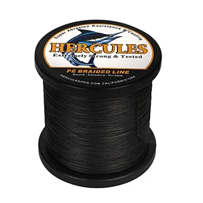 Image of HERCULES Braided Fishing Line 12 Strands, 100 2000m 109 2196 Yards Braid Fish Line, 10lbs 420lbs Test PE Lines for Saltwater Freshwater Black, 80lbs, 100m
