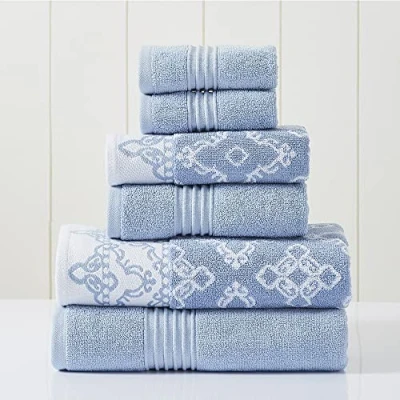 Image of Modern Threads 6 Piece Yarn Dyed Jacquard/Solid Towel Set Charlize Blue