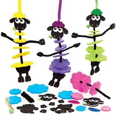 Image of Baker Ross Fluffy Sheep Stackings Pack of 6, Easter Crafts for Kids (AT464)