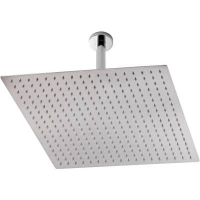 Image of Hudson Reed HEAD45A ǀ Modern Bathroom Stainless Steel Square Fixed Shower Head and Ceiling Arm, 56mm x 400mm, Chrome