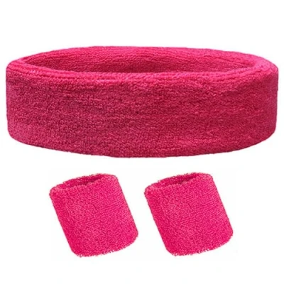 Image of TRIXES 3PCS Pink Sweatband Set Headband and Wristband for Exercise, Fancy Dress More