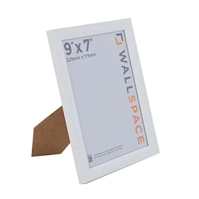 Image of Wall Space 9x7 White Frame Bevelled Photo 9 x 7 inch Grained WOOD 7x9 Frames Wooden Picture made from SOLID REAL GLASS