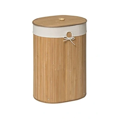Image of Premier Housewares Kankyo Bamboo Oval Laundry Hamper, Dark Brown, 30 x 40 57 cm