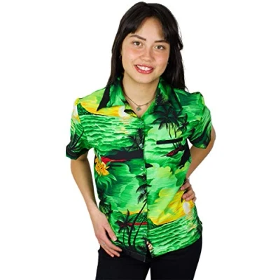 Image of King Kameha Funky Hawaiian Blouse Shirt, Shortsleeve, Surf, Green, 6XL