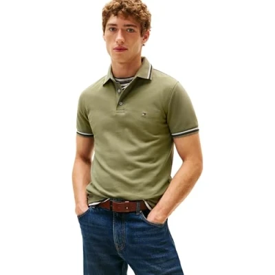 Image of Tommy Hilfiger Tipped SLIM FIT Seasonal Polo shirt, Men&#039;s, Size: XS, Battle green