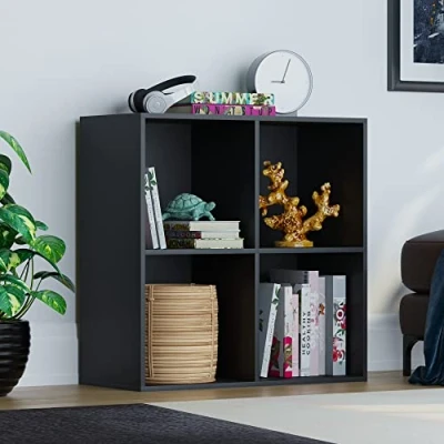 Image of Vida Designs Durham Cube Bookcase Storage Organiser Living Room Bookshelf Home Office Furniture (4 Cube, Black)