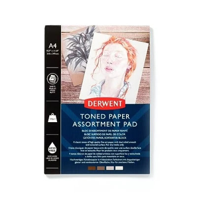 Image of Derwent Mixed Toned Paper Pad A4, 120gsm, 20 Sheets, Double Sided Smooth and Textured, Acid Free, Multi in 4 Shades, for Fine Art Drawing, Sketching Colouring, Professional Quality, 2306020