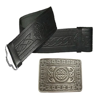 Image of Maze Leather Kilt Belt Embossed and Antique Celtic Serpent Buckle 2 piece Set