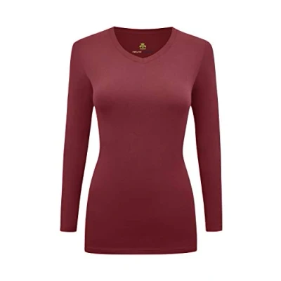 Image of Natural Uniforms Women&#039;s Under Scrub Tee V Neck Long Sleeve T Shirt, Burgundy, Large